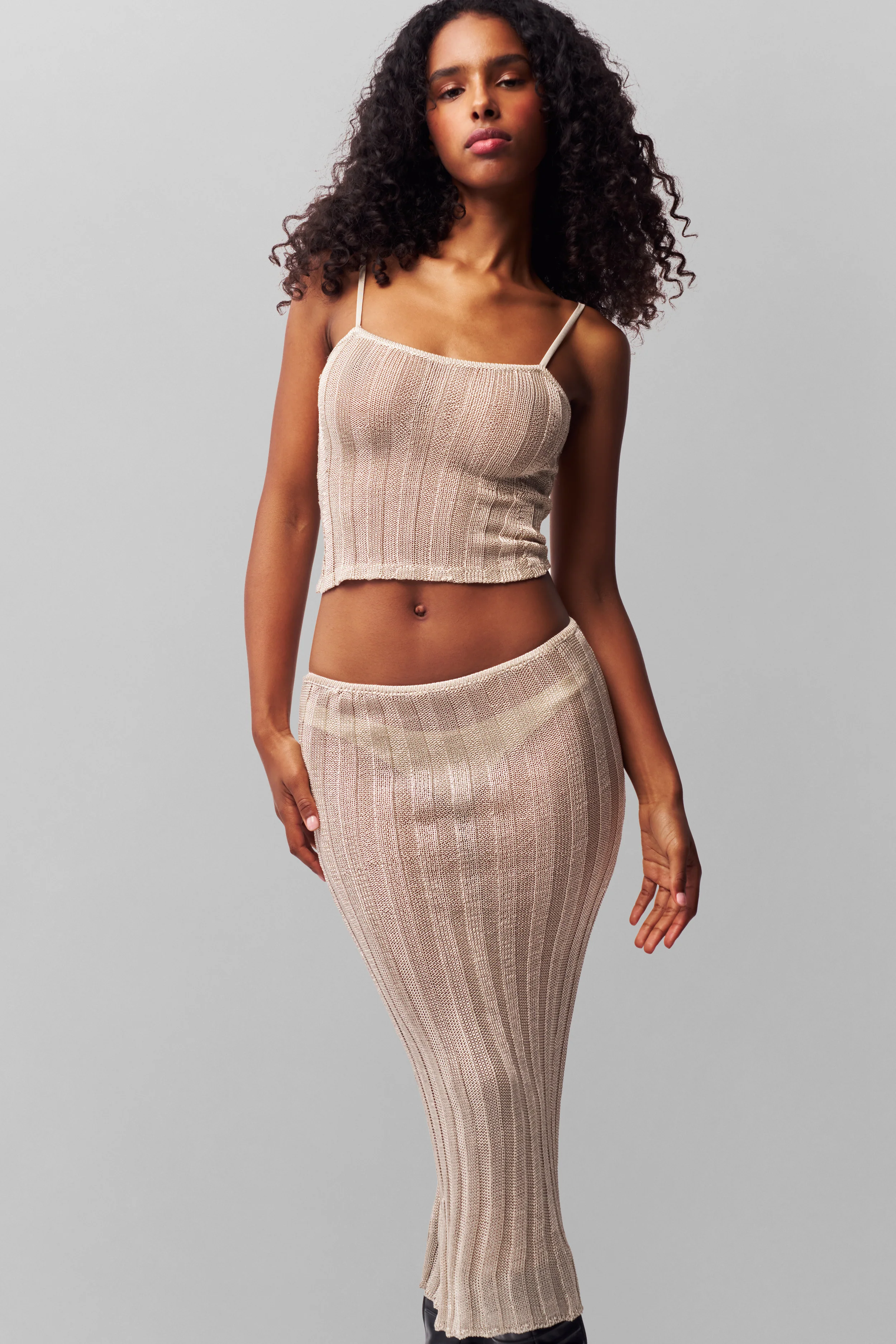 Slinky Rib Knit Midi Skirt - Image 5